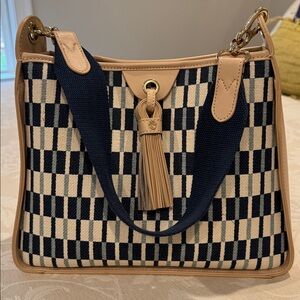 Spartina 449 Navy and Beige Checkered Shoulder Bag